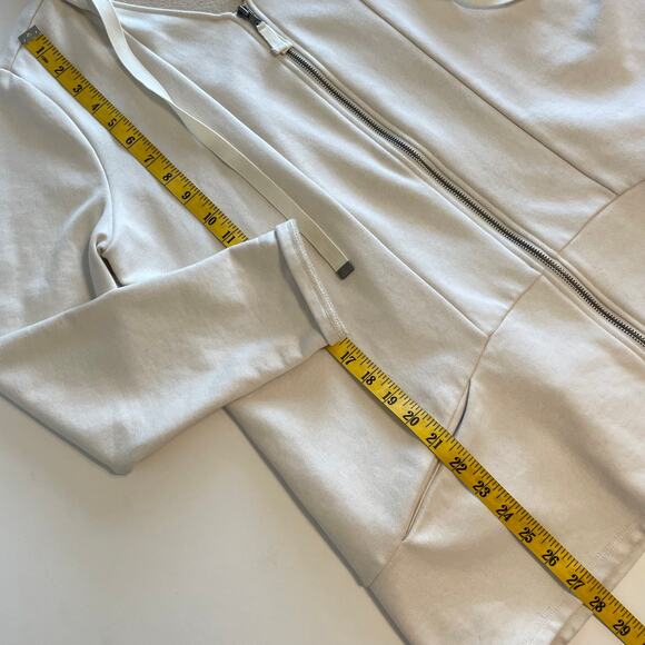 LOGO Lounge Full Zip Hoodie Womens Large Cream Jacket Pockets Topper Neutral - Picture 7 of 7